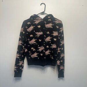 Obey Black Hoodie with Pink Floral Design